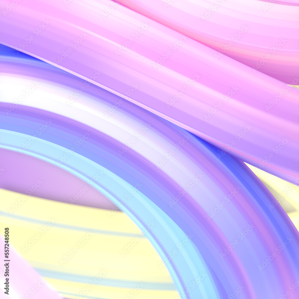 Aufkleber Background of twisted neon colored geometric shapes with shiny stripes. 3d rendering digital illustration