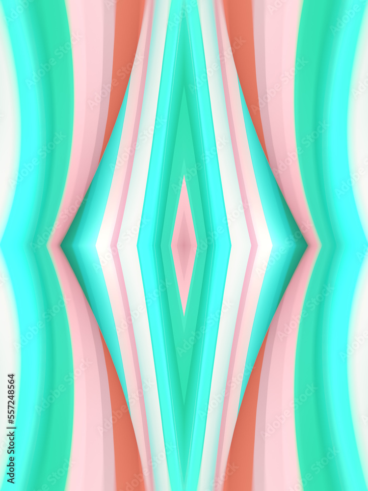 Poster Abstract wavy symmetrical background of twisted geometric shapes. 3d rendering pattern digital illustration