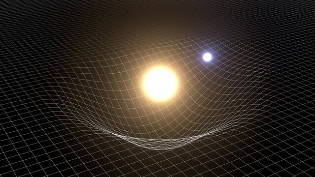 spacetime curvature 3d representation, solar system gravity force loop animation that can represent gravity waves, relativity or the lhc experiment