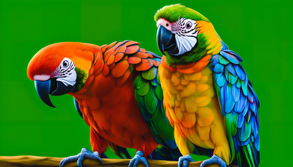 Painting of a cute parrot against a background of flowers, Generative AI