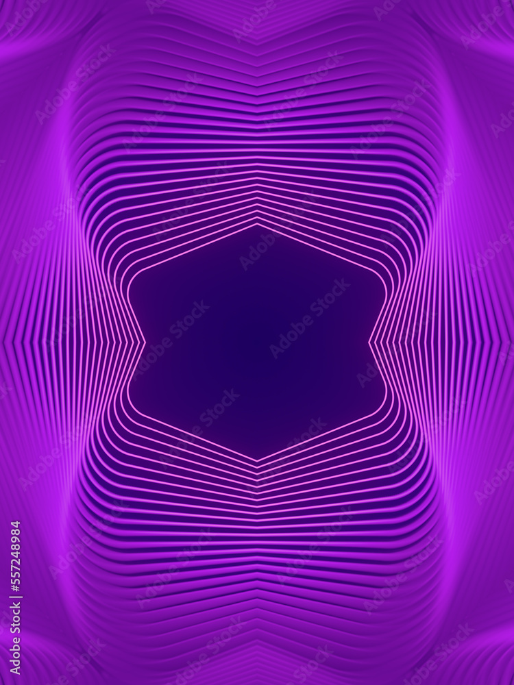 Poster Symmetrical composition of lines, on a dark violet background. 3d rendering pattern in modern style digital illustration