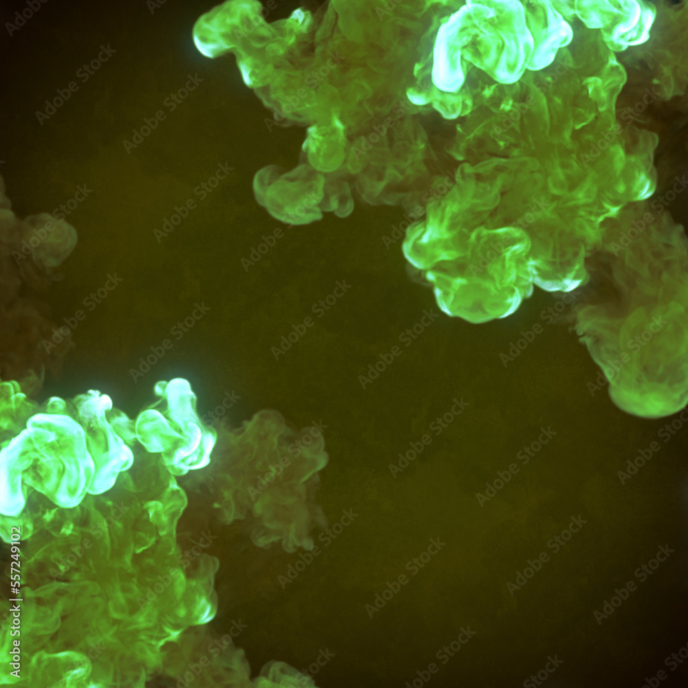 Aufkleber abstract composition with green colored chemical smoke. futuristic explosion. 3d rendering digital i