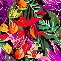 Seamless pattern with exotic flowers