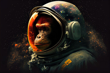monkey in space, astronaut, ape, space suit, monkey in spaceship portrait,generative ai	