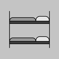 Bunk bed flat vector grayscale icon