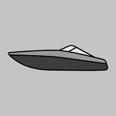 Fototapeta premium Speedboat grayscale vector isolated icon