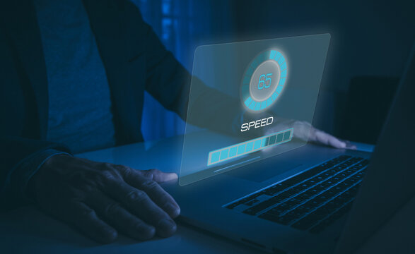 Speed test broadband connection .Testing how fast internet is .System engineer verify new application