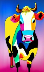 Fototapeta na wymiar painting pop art multicoloured cow