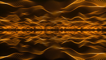 Abstract wave of particles. Futuristic background. Big data visualization. Network connection. Data transfer. 3d.