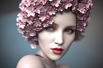 Retrato de chica joven 3D con corona de flores - AI Generated Art