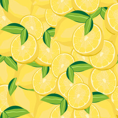 Summer seamless pattern with lemon. Graphic design of printed matter, packaging, textiles, bedding, clothing and wallpaper. Food, markets and shops.
