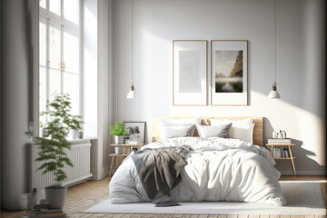 interior of a modern bedroom with a king size double bed