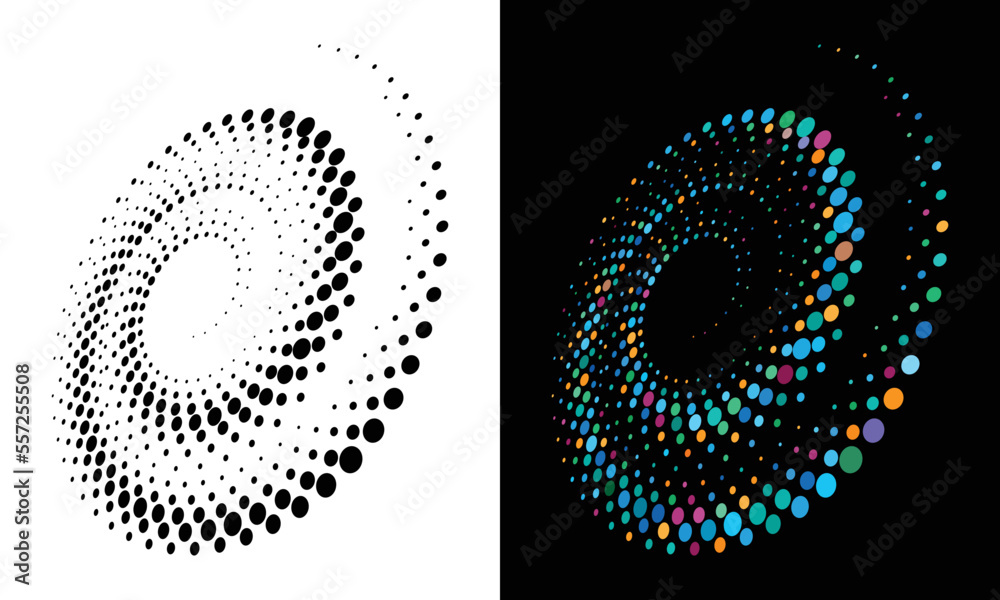 Poster Abstract dotted vector background. Halftone effect. Circle dotted background or icon. Spiral with perspective.