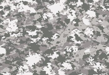 Full seamless gray military camouflage texture pattern vector. Black white textile fabric print. Army camo background.