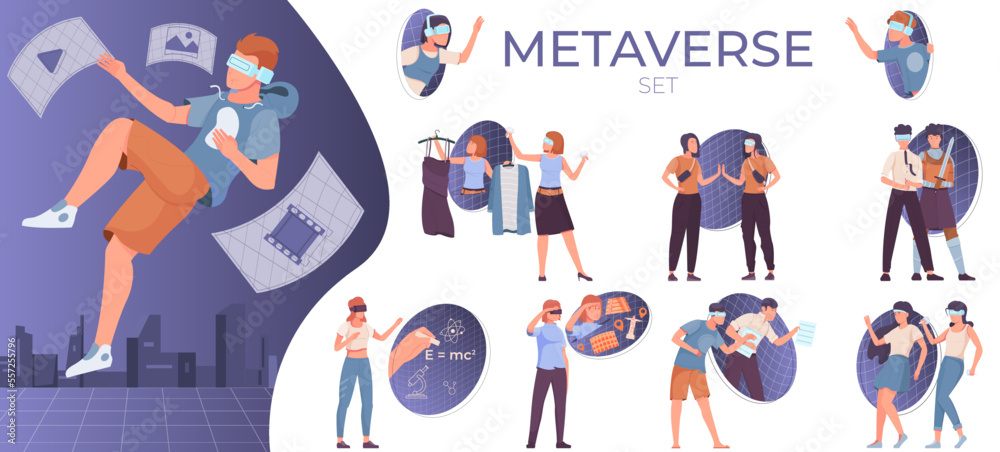 Sticker Flat Metaverse Composition Set