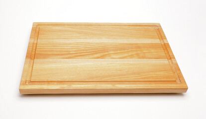 Hardwood cutting board isolated on white background.