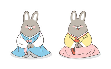한복 입은 토끼 일러스트
