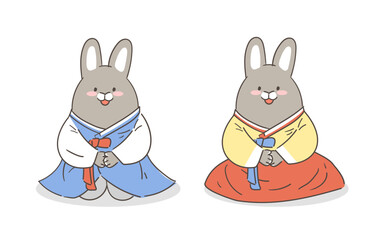 한복 입은 토끼 일러스트