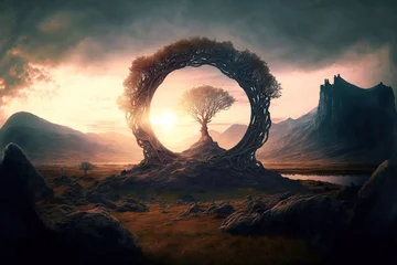  A beautiful fantasy landscape with a circular plant and a tree in the middle, generative ai © Dieter Holstein