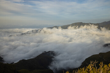 Above the clouds in Madeira, Paul da Serra, with a lot of sun and blue sky.