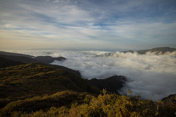 Above the clouds in Madeira, Paul da Serra, with a lot of sun and blue sky.