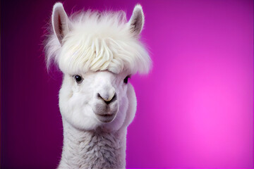 Obraz premium Funky Alpaca with Light Pink Bangs. Generative ai