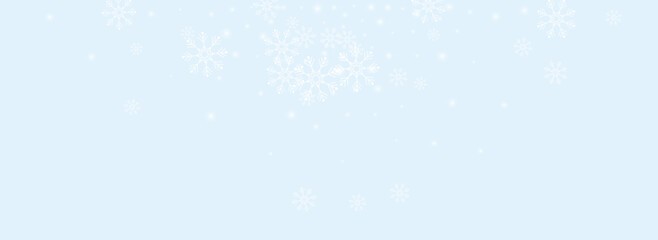 White Snow Vector Panoramic Blue Background.
