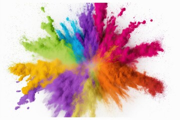 Holi powder color explosion isolated on white background