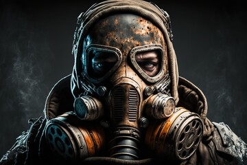 Gas mask character isolated on black background