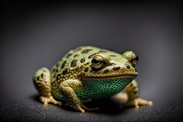 Fototapeta premium Tiny green blob frog isolated on dark background