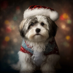 Havanese dog in Christmas Outfit
