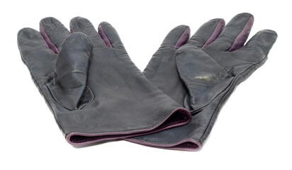 Woman's Black Leather Gloves on a White Background