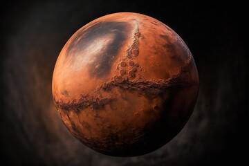 Realistic illustration model of the planet Mars, isolated on black background