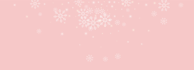 White Snowfall Vector Panoramic Pink Background.