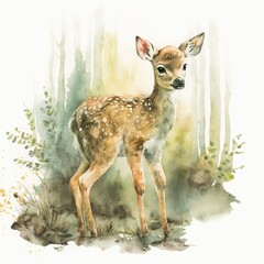 Stunning baby deer watercolor illustration made with Generative AI