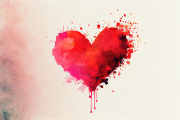 Obraz na płótnie Canvas Red heart as love symbol watercolor illustration (Generative AI)