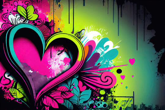 Colorful graffiti heart as love symbol illustration (Generative AI)