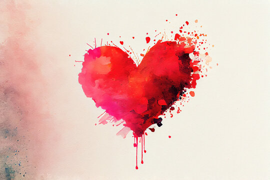 Red Heart As Love Symbol Watercolor Illustration (Generative AI)