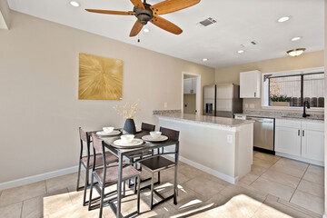 modern dining room with kitchen