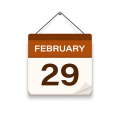 February 29, Calendar icon with shadow. Day, month. Meeting appointment time. Event schedule date. Flat vector illustration. 