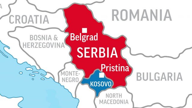 Serbia and Kosovo Map. Zoom on World Map. 4k Video Footage. Motion Graphics