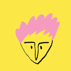 Funky freaky face. comic face. Card in modern doodle style