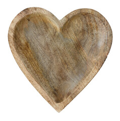 Heart shaped wooden bowl isolated, rustic happy Valentine’s Day
