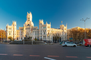 Obraz premium Madrid, Spain 28-12-2022 The former Communication Palace is a monumental building that has been the seat of Madrid City Council since 2007 it served before as as the headquarters for the Spanish Post