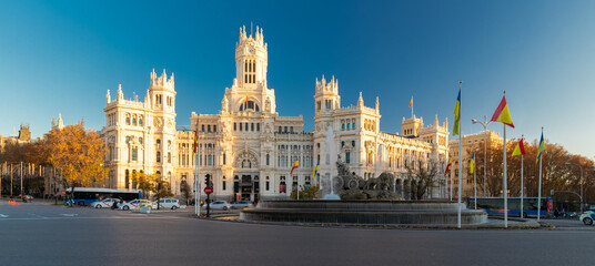 Fototapeta na wymiar Madrid, Spain 28-12-2022 The former Communication Palace is a monumental building that has been the seat of Madrid City Council since 2007 it served before as as the headquarters for the Spanish Post
