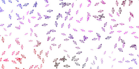 Light Multicolor vector backdrop with woman's power symbols.