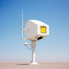 White static speed or safety camera and antenna against a blue sky. Photo radar. Generative AI.