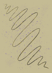 Creative minimalist hand painted illustration, curved line with purple splatters and gold foil splashes, for bedroom decoration, postcard design.