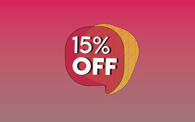 15 percent off, red and yellow banner for promotions and offers