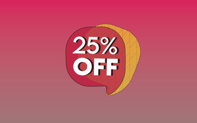 25 percent off, red and yellow banner for promotions and offers